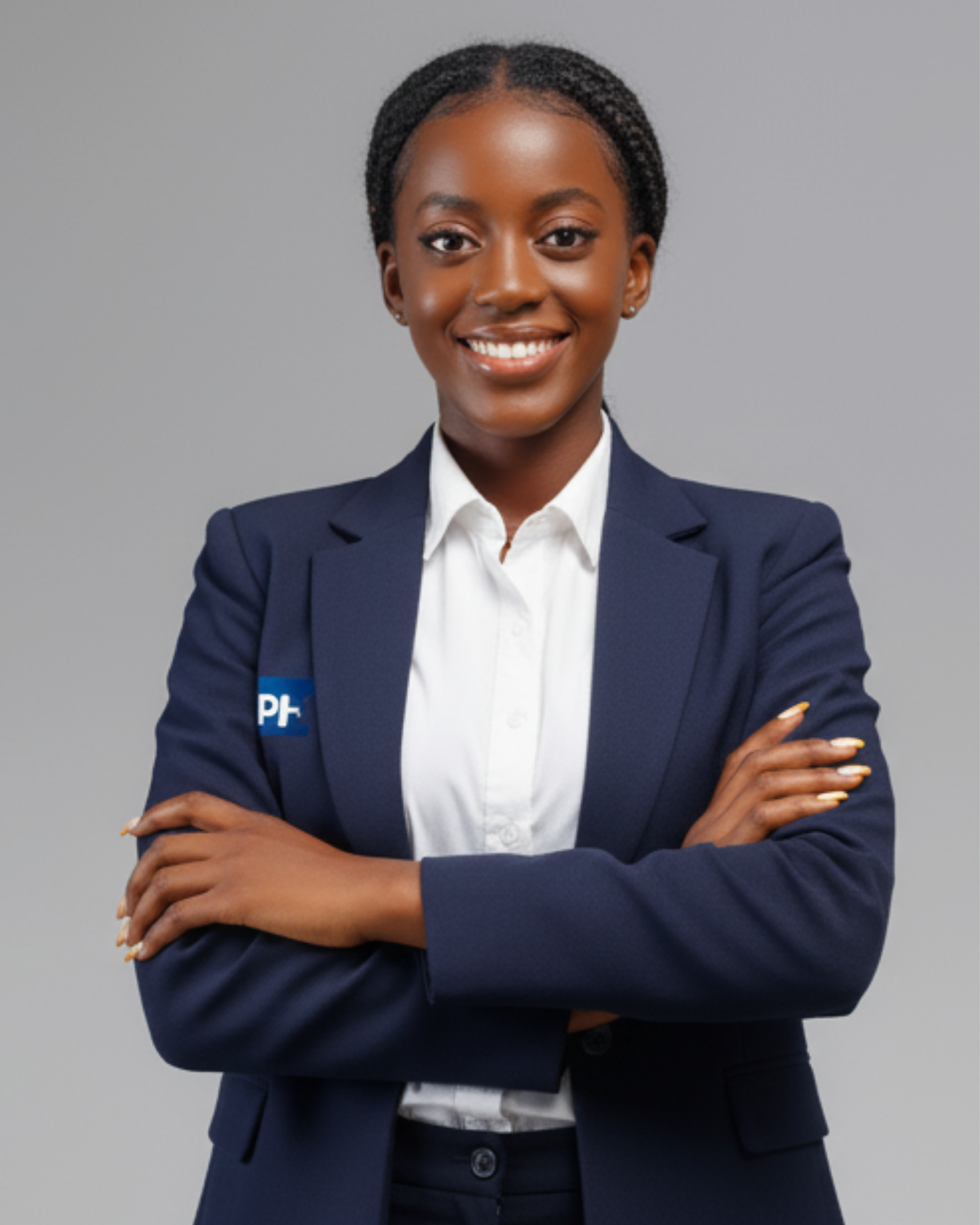 Neumara R., representante de suporte da PetroHost, sorrindo e trabalhando em um laptop